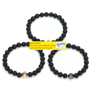 Charme Armbänder Kupfer Baseball Ball Charms Strang Armband 8mm Schwarz Lava Stein Perlen Vulkan DIY Ätherisches Öl Diffuse