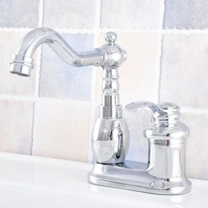 Bathroom Sink Faucets Polished Chrome Basin Vanity Faucet Single Handle Mixer Deck Mounted 2 Holes Swivel Spout Nsf840