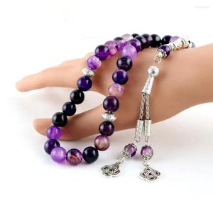 Braccialetti con ciondoli Agata viola Tasbih Regalo musulmano 8MM Preghiera islamica in pietra naturale 33 Perline Bracciale OEM / Rosario