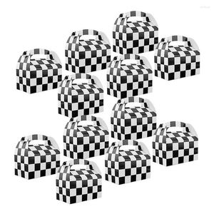 Gift Wrap 12PCS Racing Party Treat Bag Black White Checker Boxes With Handles Crafts CandyBags Race Car Theme Birthday Supplies