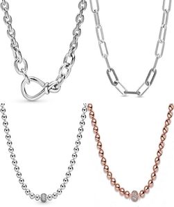 Original Chunky Infinity Knot Pärlor Slid Me Link Chain Halsband för mode 925 Sterling Silver Bead Charm Diy Jewelry5841846