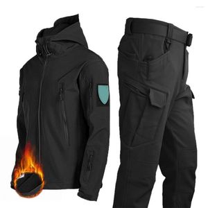 Hunting Jackets Fleece Lined Men Tracksuits Winter Military Tactical Cargo Pants Jacket Waterproof Hiking Thermal Sports Windproof Suit