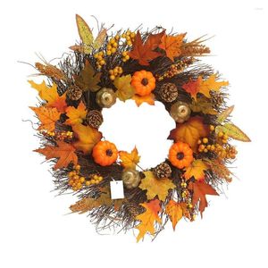 Decorative Flowers 45cm Wreath Autumn Harvest Pumpkin Front Door Home Decor Thanksgiving Party Supplies With Led