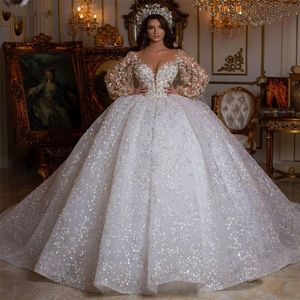 Luxury Beading Ball Gown Wedding Dresses Dubai Arabic Royal Train Lace Sequined Bride Dress Aibye Bridal Gowns 2021 Vestido De Noi2330