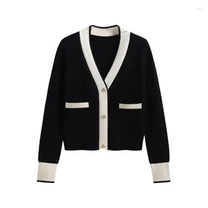 Women's Jackets ZXRYXGS Temperament Elegant Knitted Cardigan Female Coat 2023 Spring Spell Color Women's Clothing Sweater