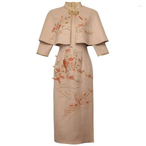 Casual Kleider Wildleder Cheongsam Langarm Retro Schal Kleid Chinesischen Stil Sexy Für Frauen Party Vintage Elegante Kleidung