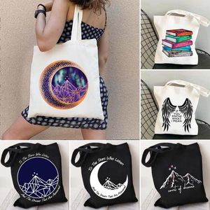 Bolsas para noite Corte de Névoa e Fúria Espinhos Rosas Sky Star Mountain Bolsa masculina de lona feminina de ombro Compras Algodão Compras