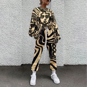 Women's Two Piece Pants SOJINM Women Clothing 2 Set Suit Outfits Abstract Printed Casual Sport Streetwear Autumn Tracksuit Sweatpants 6XL