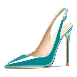 Elbise Ayakkabı Odnee Kadınlar 12 cm Slingback Toka Kayışı Patent Deri Kaydırma Üzerinde Sivri Ayak Parçası Stiletto Yüksek Topuk Sandalet Prom