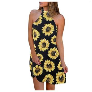 Casual Dresses Mini Print Sundress Dress Women Summer Blackless Sleeveless Flower Women's Short Satin