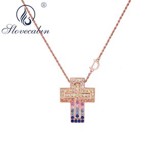 Strands Strings Slovecabin 925 Silver Rainbow Cross Letter D Pendant Move Chain Necklaces For Women Men Belle Epoque Luxury Fine Jewelry Gift 230621