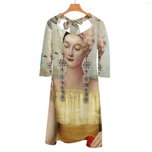 Abiti casual Nove di pentacoli Abito senza schienale con allacciatura posteriore Collo quadrato Taglie forti Opera d'arte digitale vintage da donna elegante