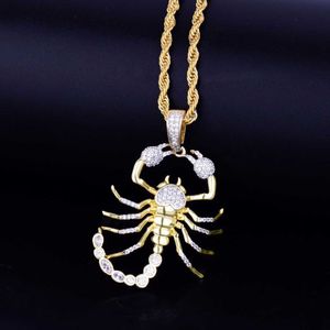 Pendant Necklaces Animal Scorpion Hip Hop Necklace Gold Color Bling Cubic Zircon Men's Women Jewelry 230621