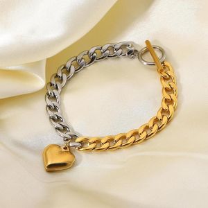 Braccialetti di collegamento 2023 Trendy Heart Pendant Bracciale per uomo Donna Oro Argento Catena cubana abbinata Pulseras Acciaio inossidabile Gioielli regalo fai da te