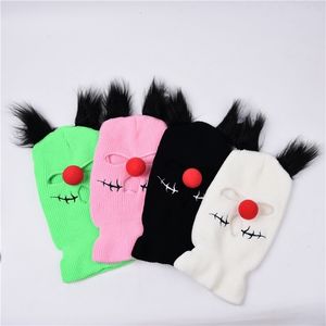 Chapéus ao ar livre orelha nariz engraçado balaclava chapéus bordados boca rosto rosto máscara máscara de esqui chapéu halloween cs malha à prova de vento gorros gorro inverno 230621