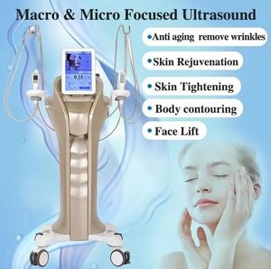 Potenti doppi manici dimagranti HIFU RF Radiofrequenza Ultrasuoni Viso Sollevamento palpebre Rughe Doppio mento Rimozione forma del corpo Sollevamento facciale Macchina per rassodare la pelle