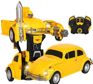 1:14 RC Transformer Toy One Nyckel Remote Control Car Bees Volkswagen Beetle Optimus Hot Rod With Light and Sound RC Car Kids Gifts