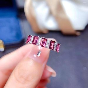 Cluster Rings Natural Pyrope Garnet Ring 3mm 5mm VVS Grade Corte Esmeralda Prata 925 Jóias Presente Para Mulher