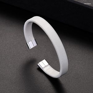 Bangle Wholesale Fine 925 Silver Högkvalitativ mode Söta mesh Kvinnor Solid Lady Jewelry Charm Cuff Men Armband