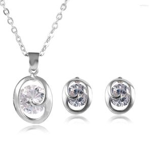 Halskette Ohrringe Set Mode Österreich Kristall Edelstahl Hochzeit Schmuck Oval Anhänger und