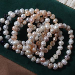 Strand 9mm Natural Freshwater Pearl Armband Multicolor Barock Charm Elastic Bangle Fine Jewelry Anniversary Wedding Party Gifts