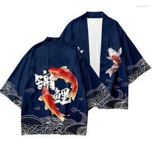 Ubranie etniczne Japońska kurtka kimono Koi Ryba nadrukowana harajuku 2023 Hip Hop Men Men Japan Style Shirt Letnie ubrania luźne ubrania