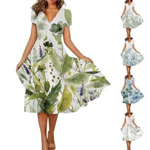 Casual Dresses Summer Dress Women Festival Party Skin-Friendly Leaf Printed Mönster 2023 Sale Vestidos