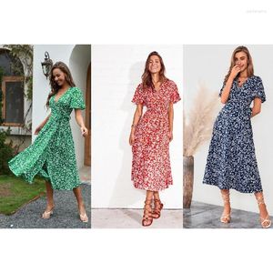 Casual Dresses Dress Women Summer V-neck Short Sleeve Floral Print Girl Vestidos 2023 Clothing China JQMYB43