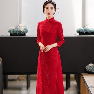 Ethnische Kleidung Sexy Frauen Spitze Cheongsam Rot Klassisch Slim Toast Kleidung Traditioneller Mandarinkragen Qipao Vestidos Vintage Ao Dai Qi Pao