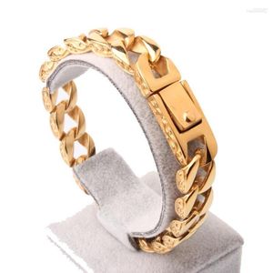 Link Bracelets Arrive Fashion Jewelry 316L Stainless Steel Gold Color Cuban Curb Chain Mens Boys Bracelet Bangle 8.66" 12mm