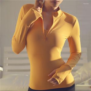 Активные рубашки Женская длинная рукава йога спортивные куртки Top Fitness Gym Sports Wear для женщин с дырами на молнии на молнии