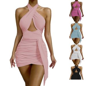 Vestidos casuais básicos femininos para 2023 verão estilo sexy saia justa pendurada no pescoço vestido feminino modas drop delivery vestuário roupas Dhbju