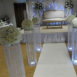 Uzun Altın Gümüş Çiçek Stand Düğün Centerpieces Düğün Masa Dekorasyon Sütunları için Kristal Centerpieces Metal Çiçek Tutucu Düğün Yolu Kurşun