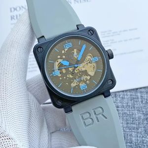 Kvalitet 44mm Mens Bell Watch Waterproof Automatisk rörelse Mekanisk safirglas Rostfritt stål Män Ross armbandsur