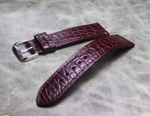 Titta på band 18mm 20mm Vintage Style Wine Red American Alligator Leather Watchband Strap Men Women Armband