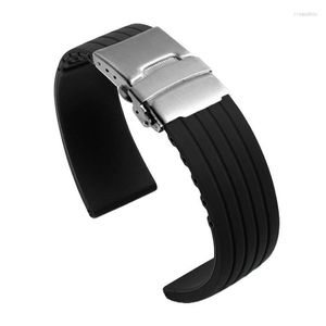 Titta på band Silikongummiband 16mm 18mm 20mm 22mm 24mm Tire Stripes Band Distribution Buckle Waterproof Black Watchband