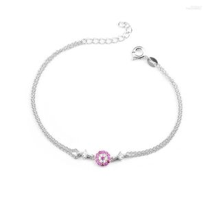 Bağlantı Bilezikler Ybjewelry Sterling Gümüş 925 Ayarlanabilir Bilezik Benzersiz Cazibe Tasarımcı Takılar Pembe 16.5cm 3cm ID 40355