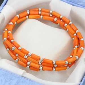 Strand 4Rows 2Rows Natural Orange Coral Tube Pärlor Armband 3 7mm långkedja Multilayer Bangle magnetiska låssmycken B2792