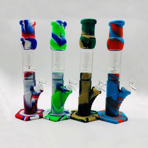 Colorful Desktop Handle Style Smoking Silicone Hookah Bong Pipes Kit Portable Travel Bubbler Herb Tobacco Glass Filter Spoon Bowl Waterpipe Cigarette Holder DHL