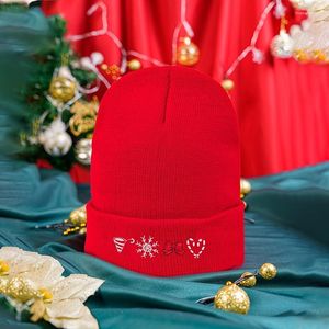 Beanies Christmas Snowflake Bow Beanie Sticked Hat Men's and Women's Festive Year Presents Valentines gåva till henne