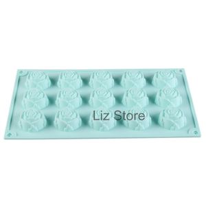 15 Grid Rose Flower Chocolate Cake Moulds Silicone Candy Pudding Ice Cube Mold Sapone fatto a mano Stampi per candele Cucina Strumento di cottura TH0868