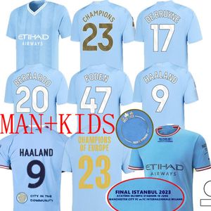 22 23 24 Haaland Soccer Jerseys Final Treble Vincitori Rodrigo Grealish Mans Cities Tifosi Giocatore De Bruyne Foden 2023 2024 Maglia da calcio