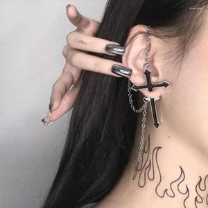 Stud Earrings Fashion Punk Black Cross Drop For Teens Vintage Rock Pride Long Chain Butterfly Ear Cuffs Women Girls Jewelry