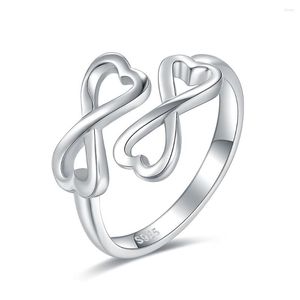 Cluster Rings 925 Sterling Silver Heart Simple Double Infinity Symbol Ring Adjustable Promise Jewelry Birthday Gift For Women Girlfriend