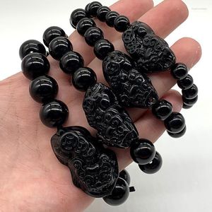 ストランドビーズストランドFeng Shui Pi Xiu Obsidian Black Stone Beads Bracelet Men Women Wristband Gold Wealth and Good Lucky Bracelets Raym22