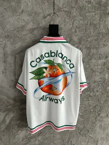 Falection Mens 23SS Casablanca Shirt Tennis Club Airway Airplane Stampa arancione Pulsanti miscelati in seta su camicia Top 9