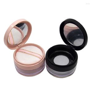 Storage Bottles 10G Black Pink Loose Powder Container Elastic Mesh Clamshell Flip Cap Sifter Jar With Mirror Puff Cosmetic Compact 20pcs