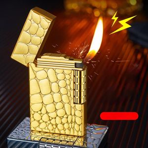 Metal Oblique Pipe Lighter Cigarette Cigar Lighter Creative Butane Gas Lighter Inflated Open Fire Wheel Square Lighter Gadgets