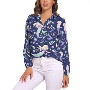 Kvinnors blusar sjöjungfrur Simblus blommig tryck eleganta grafiska kvinnor långärmad gata mode tröjor sommar överdimensionerad topp