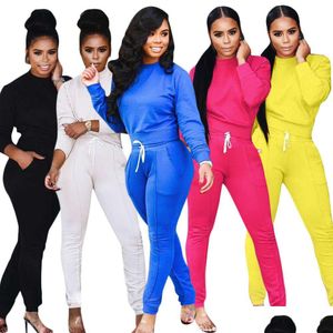 Women'S Two Piece Pants Designers Women Clothes 2021 Fashion Casual Sports Solid Color Long Sleeve Set Drop Delivery Apparel Womens Dhuqb